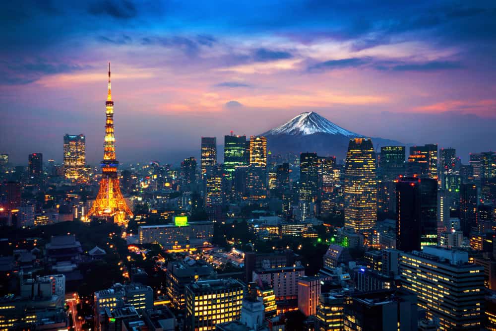 Striking aerial shot of Tokyo cityscape framed by the majestic Mount Fuji in Japan